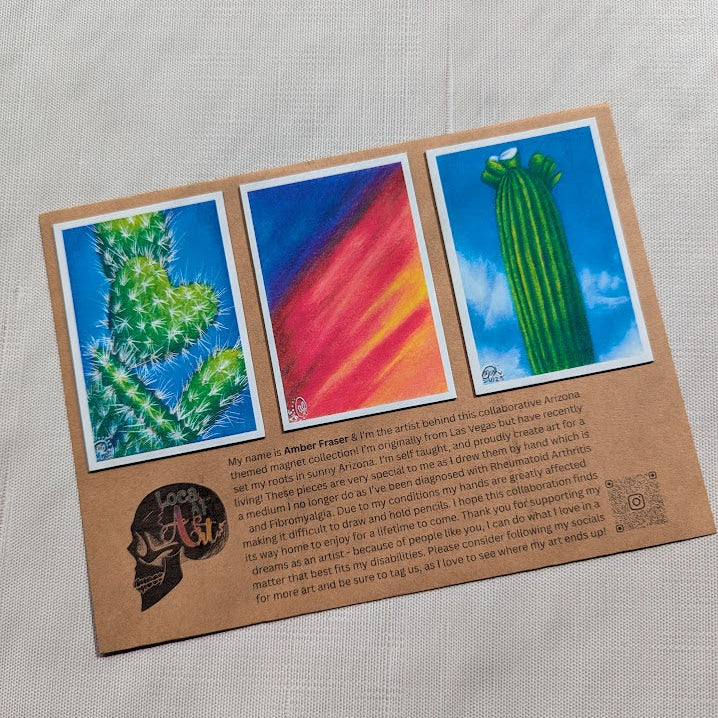 Card with images of cacti on a textured surface